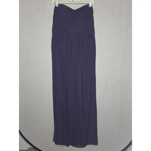 💙 David's Bridal Plum Chiffon Strapless Maxi Dress Size 12 Formal, bridesmaid, - Picture 2 of 8